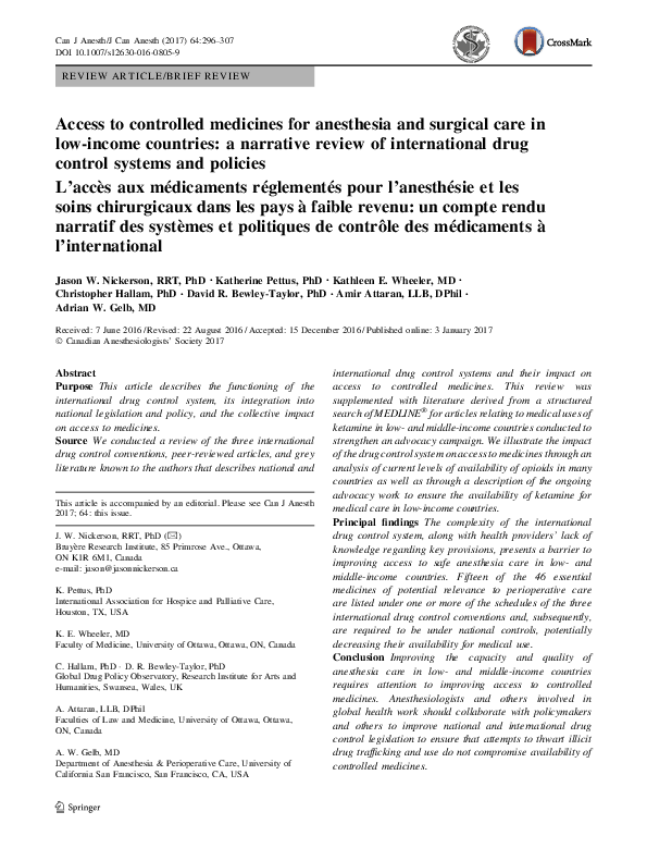 (PDF) Access to controlled medicines for anesthesia and surgical care ...
