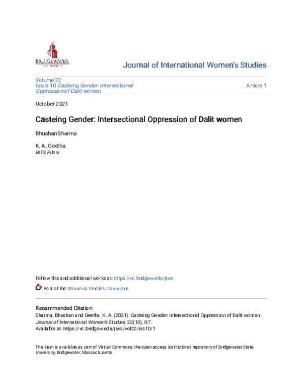 (PDF) Casteing Gender: Intersectional Oppression of Dalit women ...