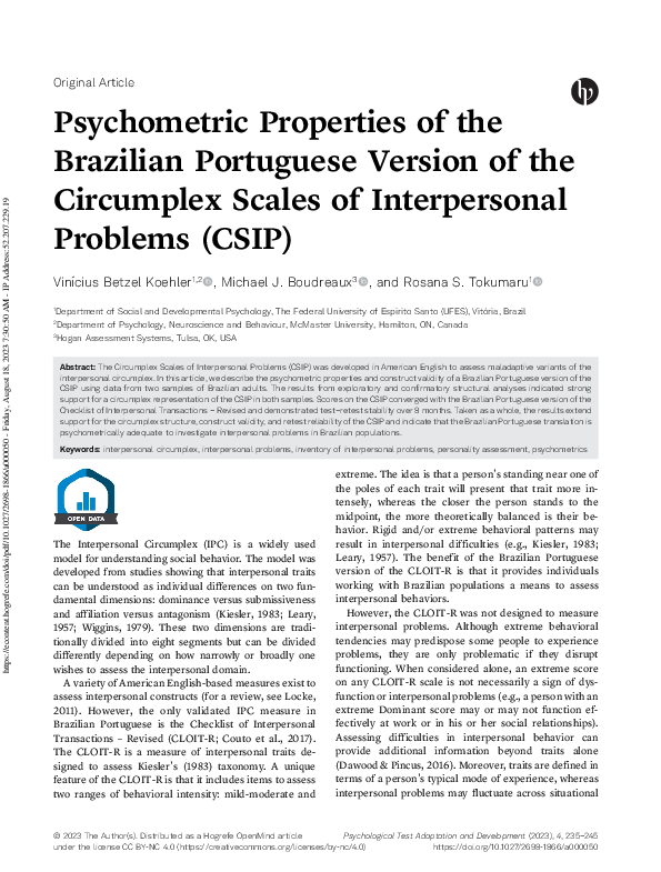 (PDF) Psychometric Properties of the Brazilian Portuguese Version of ...