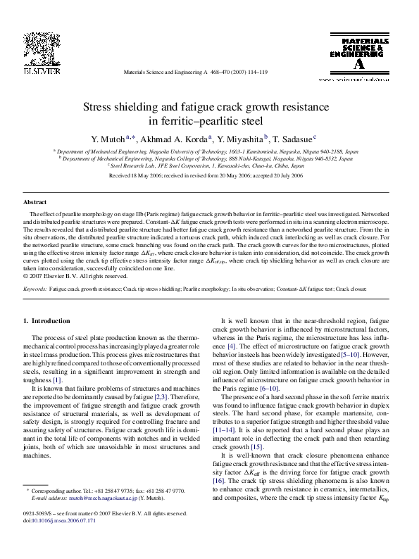 (PDF) Stress shielding and fatigue crack growth resistance in ferritic ...