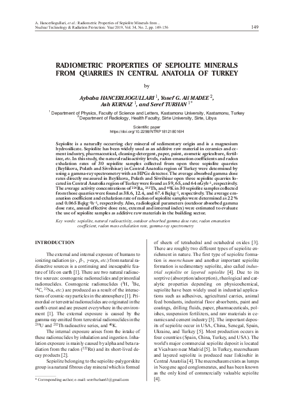 (PDF) Radiometric properties of sepiolite minerals from quarries in ...