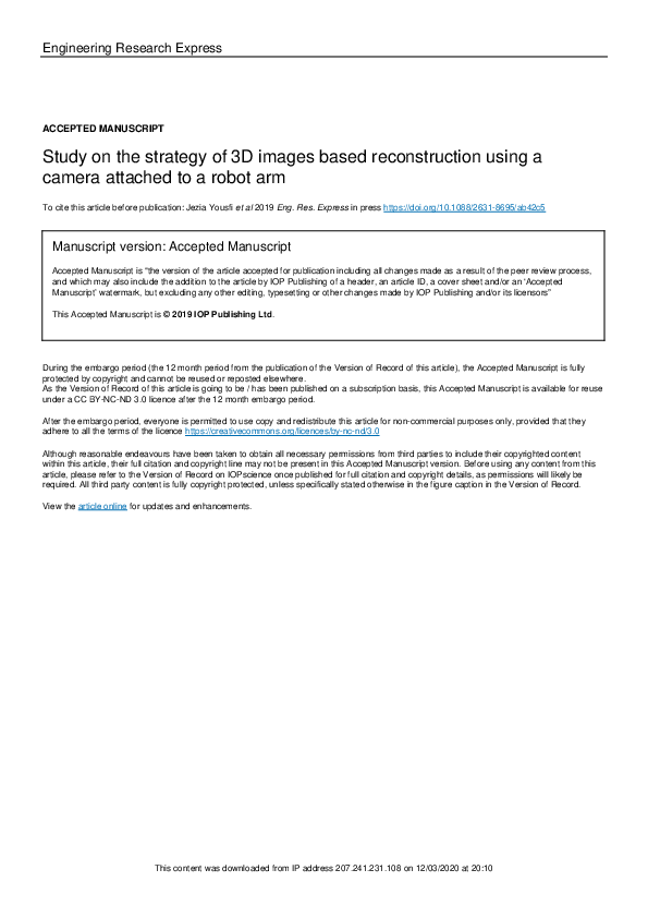 (PDF) 3D Object Reconstruction Using a Robot Arm