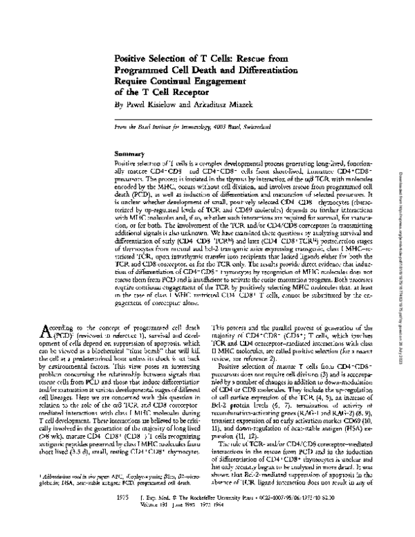 (PDF) Positive selection of T cells: rescue from programmed cell death ...