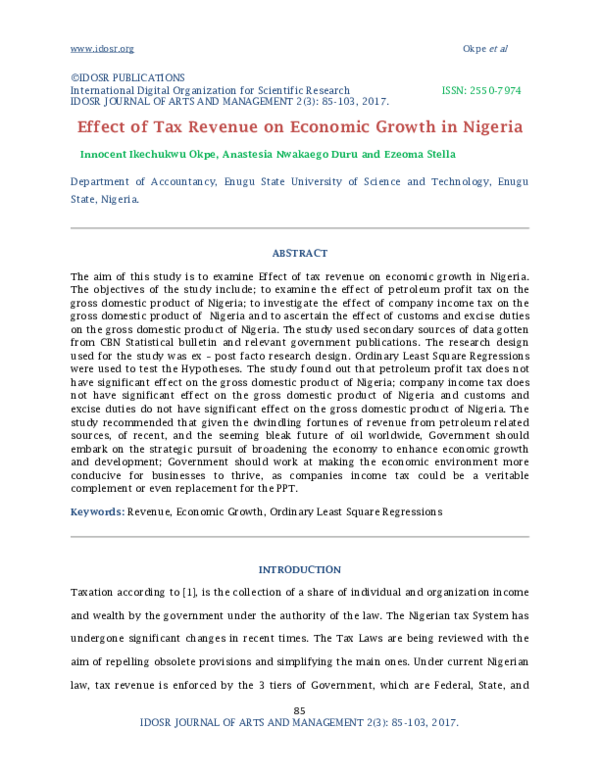 (PDF) Effect of Tax Revenue on Economic Growth in Nigeria