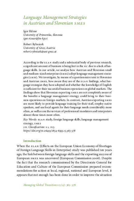 (PDF) Language Management Strategies in Austrian and Slovenian SMEs