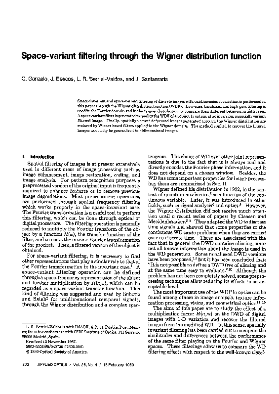 (PDF) Space-variant filtering through the Wigner distribution function