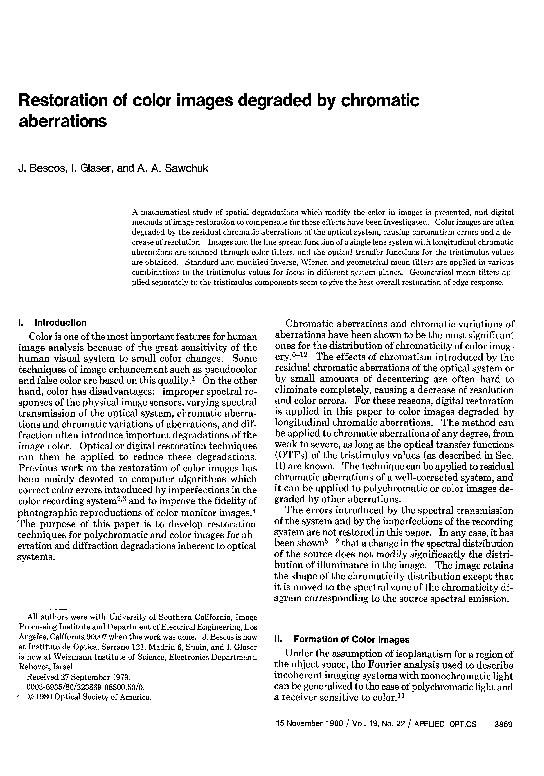 (PDF) Restoration of color images degraded by chromatic aberrations