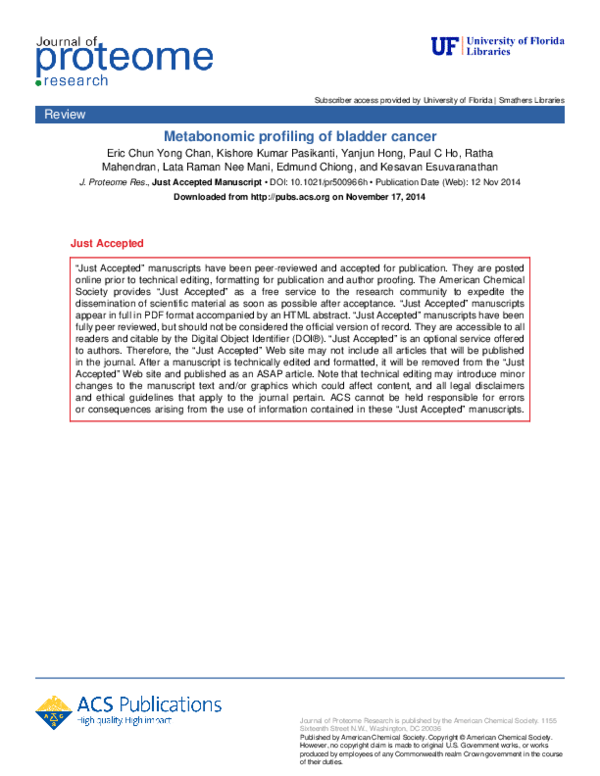 (PDF) Metabonomic Profiling of Bladder Cancer