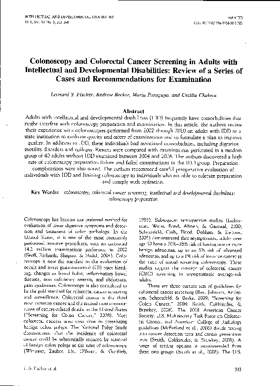 (PDF) Colonoscopy and Colorectal Cancer Screening in Adults with ...