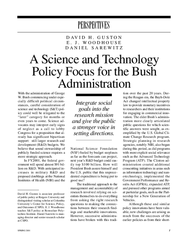 (PDF) A science and technology policy focus for the Bush administration