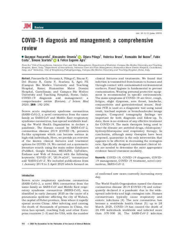 (PDF) COVID‐19 diagnosis and management: a comprehensive review