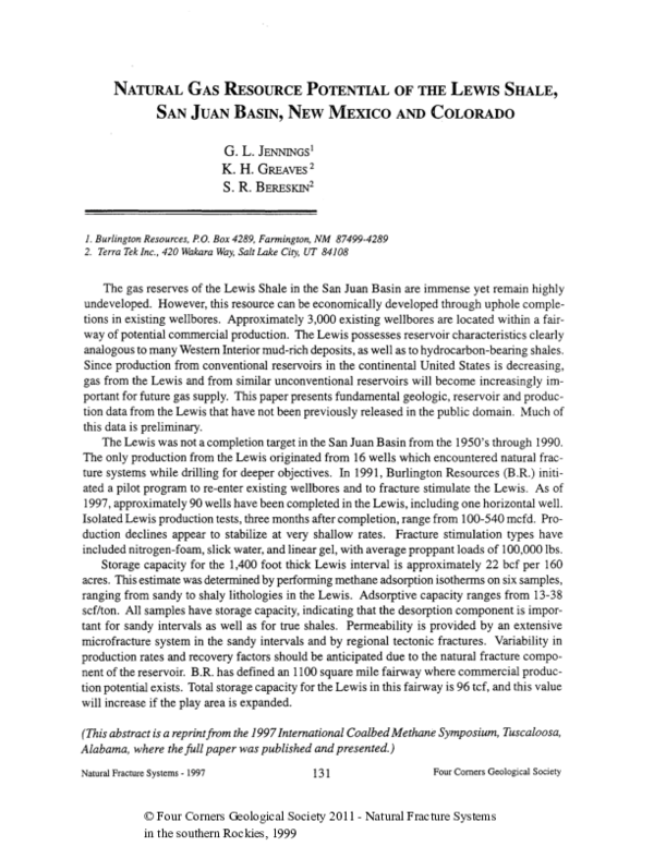 (PDF) Abstract: Natural Gas Resource Potential of the Lewis Shale, San ...