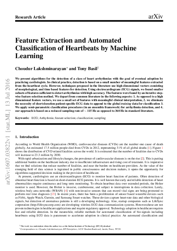 (PDF) Feature Extraction and Automated Classification of Heartbeats by ...
