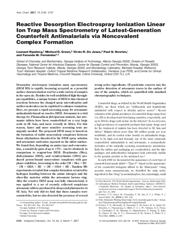 (PDF) Reactive desorption electrospray ionization mass spectrometry ...