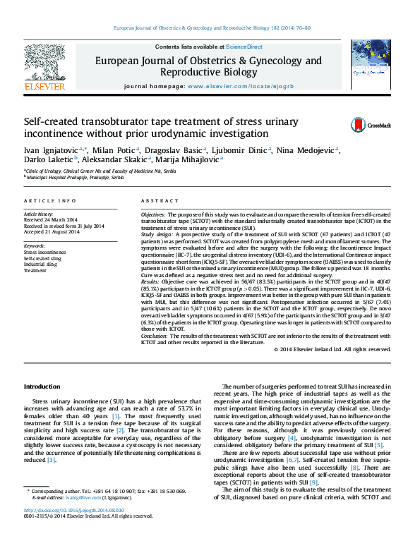 (PDF) Self-created transobturator tape treatment of stress urinary ...