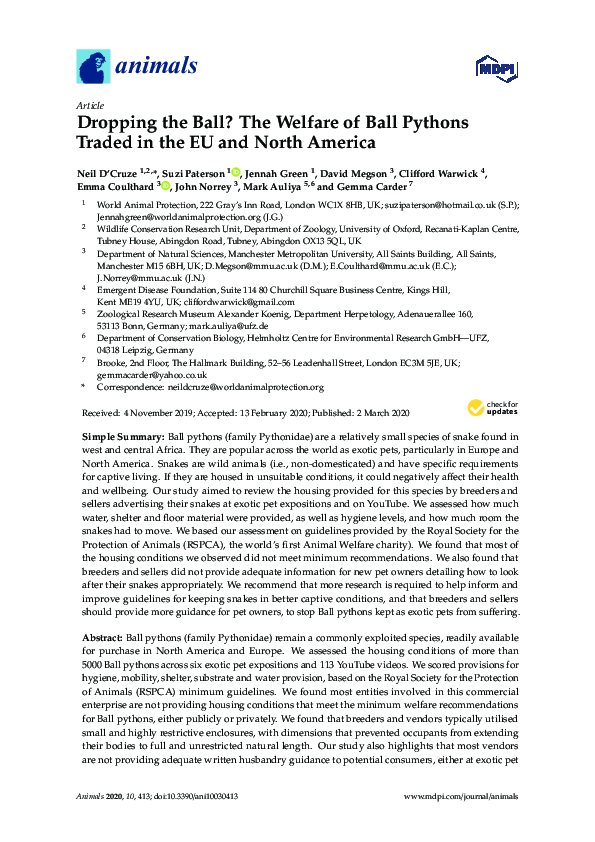 (PDF) Dropping the Ball? The Welfare of Ball Pythons Traded in the EU ...
