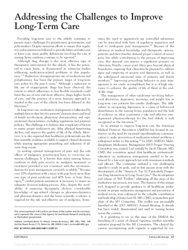 (PDF) Addressing the Challenges to Improve Long-Term Care