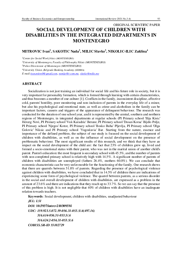 (PDF) Social development of children with disabilities in the ...