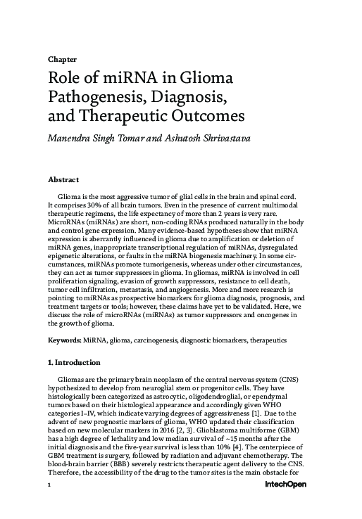 (PDF) Role of miRNa in glioma pathogenesis, diagnosis and therapeutic ...
