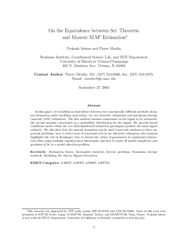 (PDF) On the Equivalence between Set–Theoretic and Maxent MAP Estimation