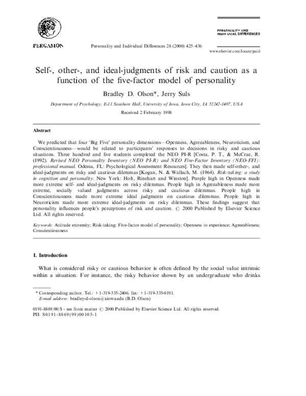 (PDF) Self-, other-, and ideal-judgments of risk and caution as a ...
