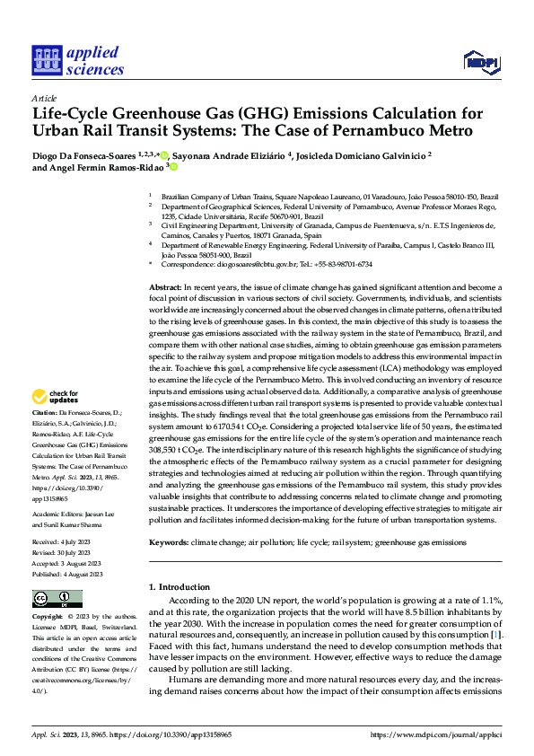 (PDF) Life-Cycle Greenhouse Gas (GHG) Emissions Calculation for Urban ...