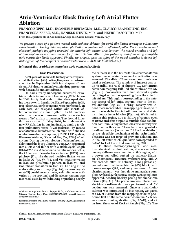(PDF) Atrio-Ventricular Block During Left Atrial Flutter Ablation