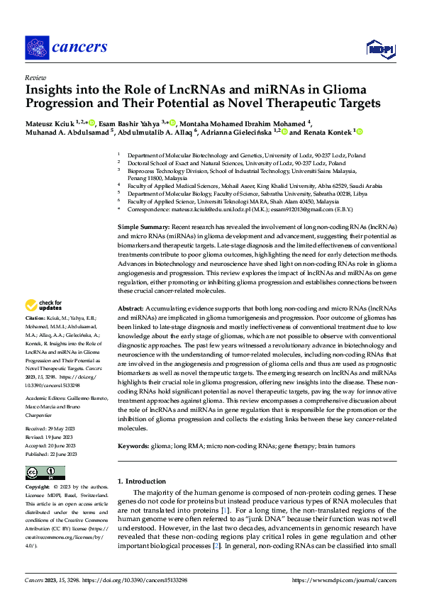 (PDF) Insights into the Role of LncRNAs and miRNAs in Glioma ...