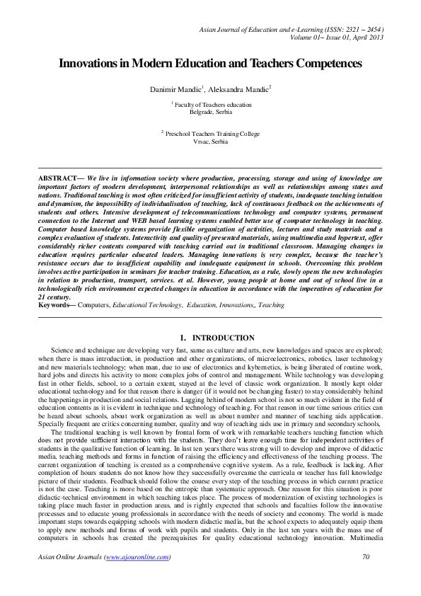 (PDF) Innovations in Modern Education and Teachers Compentences