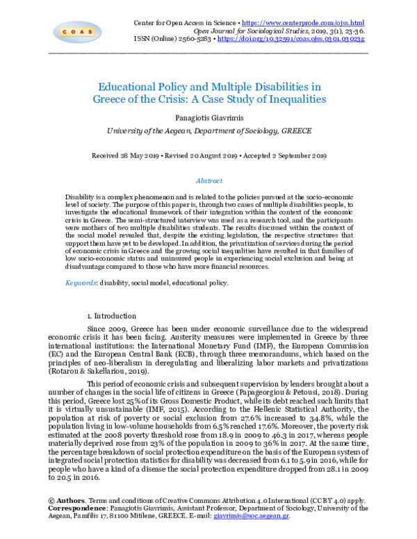 (PDF) Educational Policy and Multiple Disabilities in Greece of the ...