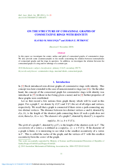 (PDF) On the Structure of Comaximal Graphs of Commutative Rings with ...