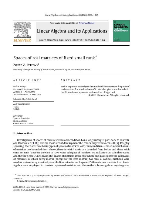 (PDF) Spaces of real matrices of fixed small rank