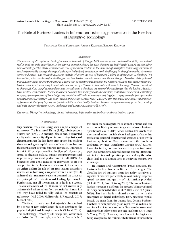 (PDF) The Role of Business Leaders in Information Technology Innovation ...