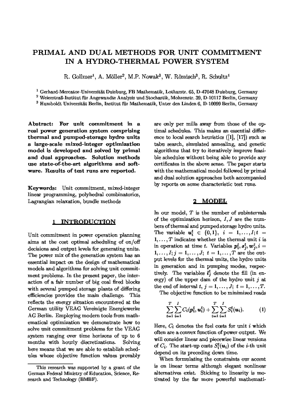 (PDF) Primal and Dual Methods for Unit Commitment in a Hydro-Thermal ...