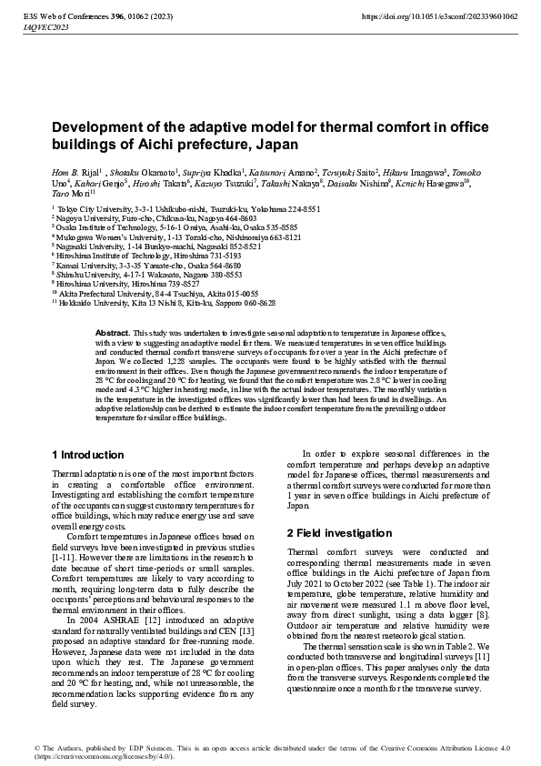 (PDF) Development of the adaptive model for thermal comfort in office ...