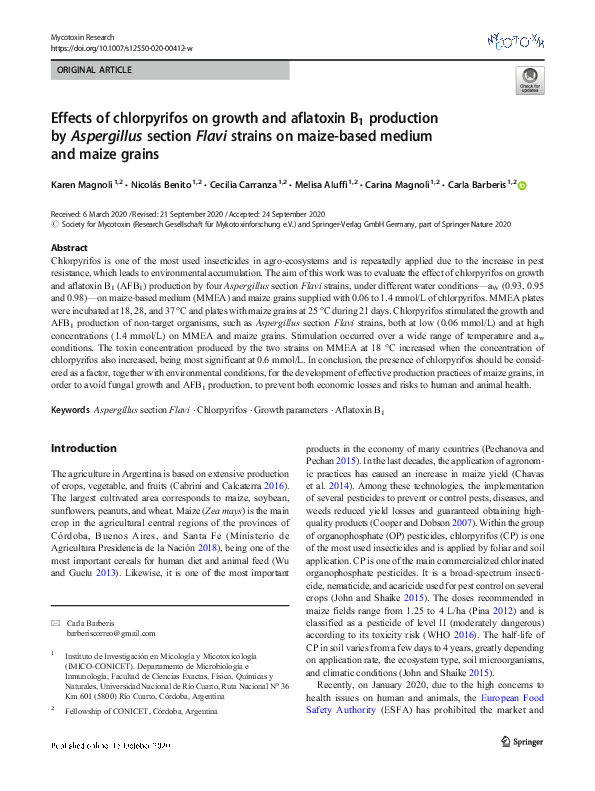 (PDF) Effects of chlorpyrifos on growth and aflatoxin B1 production by ...