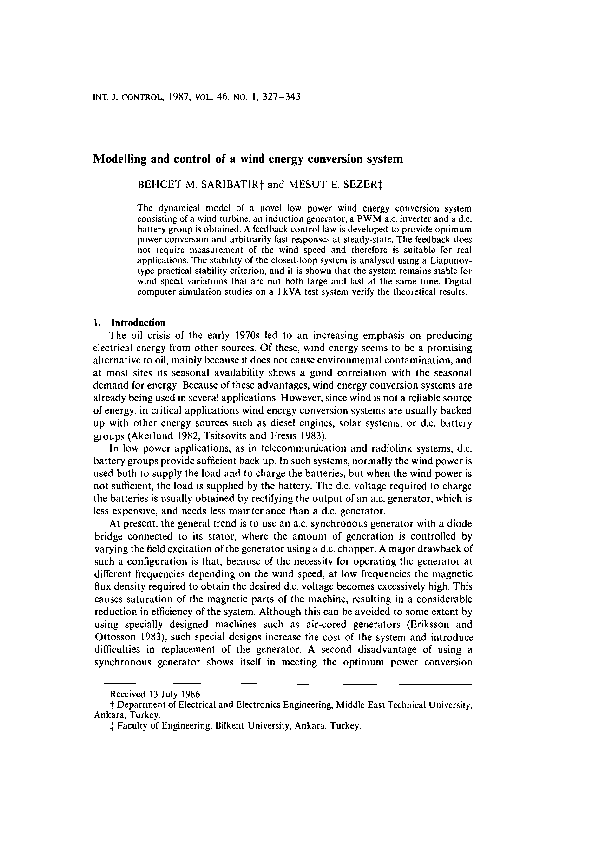 (PDF) Modelling and control of a wind energy conversion system