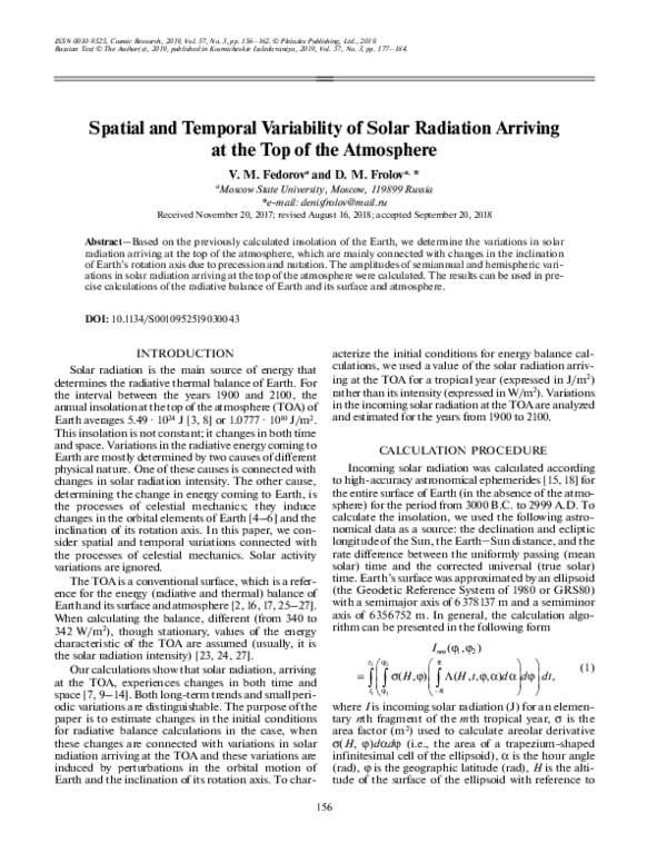 (PDF) Spatial and Temporal Variability of Solar Radiation Arriving at ...