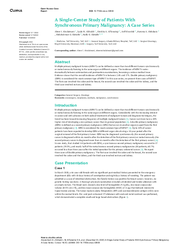 (PDF) A Single-Center Study of Patients With Synchronous Primary ...