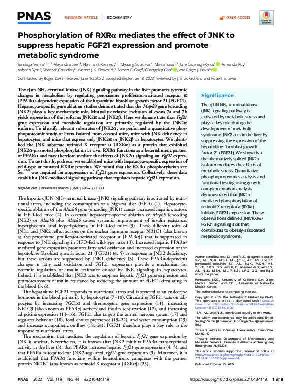 (PDF) Phosphorylation of RXRα mediates the effect of JNK to suppress ...