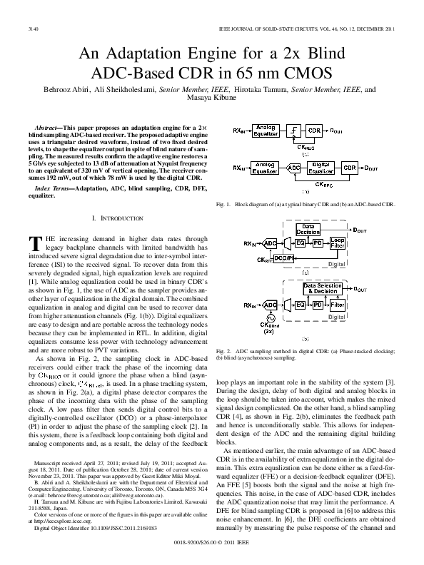 (PDF) An Adaptation Engine for a 2x Blind ADC-Based CDR in 65 nm CMOS