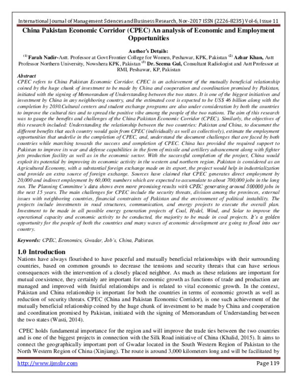 (PDF) China Pakistan Economic Corridor (CPEC) An analysis of Economic ...