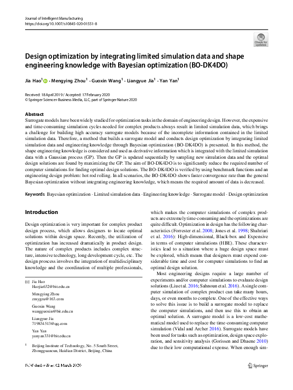 (PDF) Design optimization by integrating limited simulation data and ...