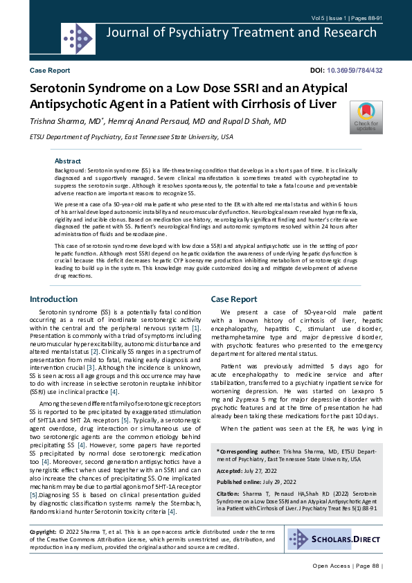 (PDF) Serotonin Syndrome on a Low Dose SSRI and an Atypical ...