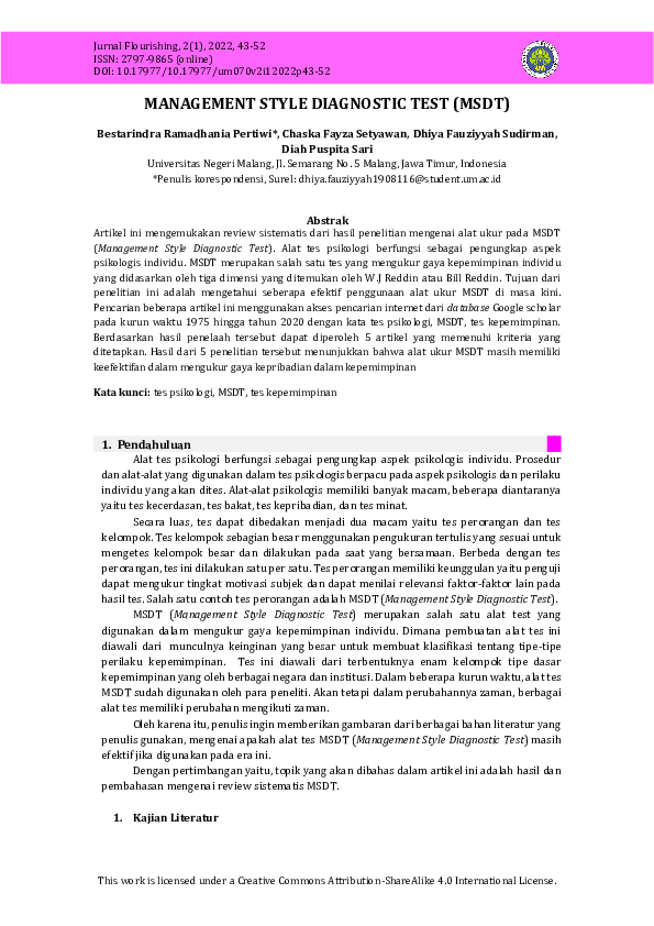 (PDF) Management Style Diagnostic Test (MSDT)
