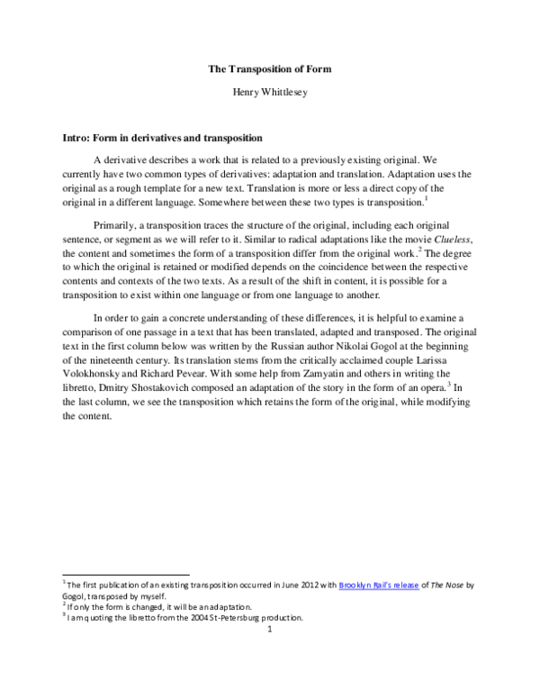 (PDF) The Transposition of Form