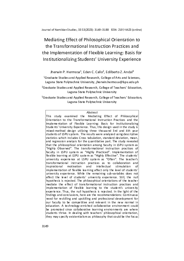(PDF) Mediating Effect of Philosophical Orientation to the ...