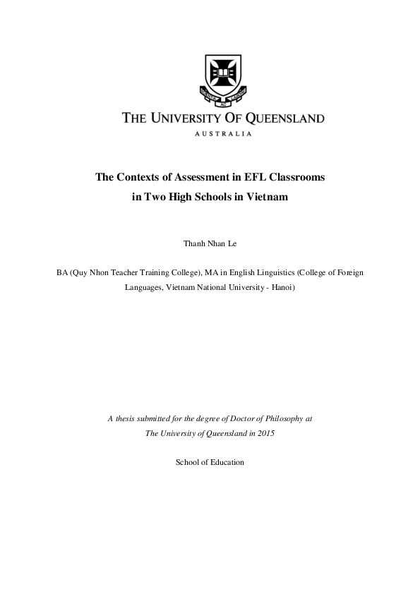 (PDF) The contexts of assessment in EFL classrooms in two high schools ...