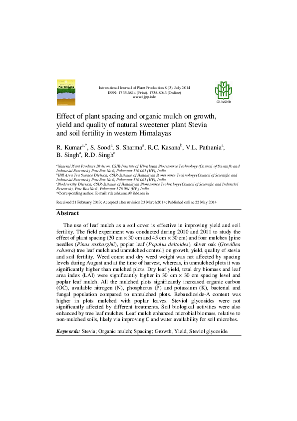 (PDF) Effect of plant spacing and organic mulch on growth, yield and ...