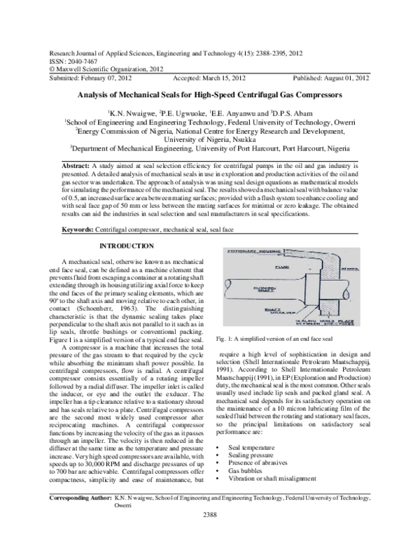 (PDF) Analysis of Mechanical Seals for High-Speed Centrifugal Gas ...
